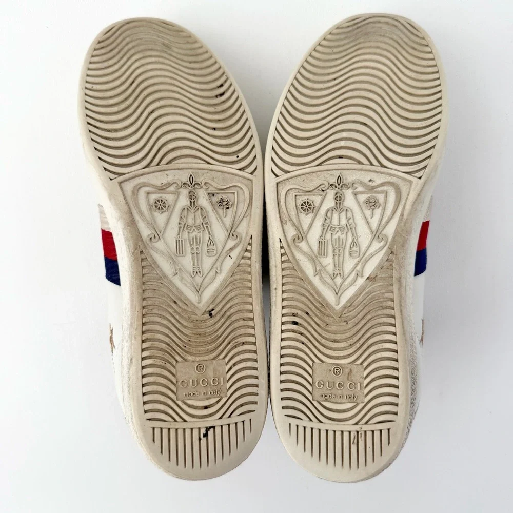 GUCCI || Ace‎ White Leather Embroidered Bee Star Sneakers Collapsible Heel EU 36